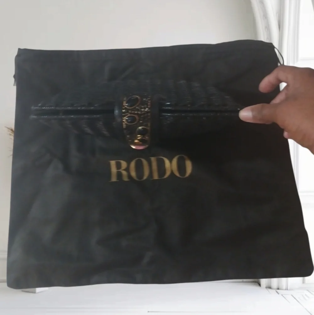 RODO Women's Evening Events Black Chain Crossbody Clutch Vintage Rattan Bag